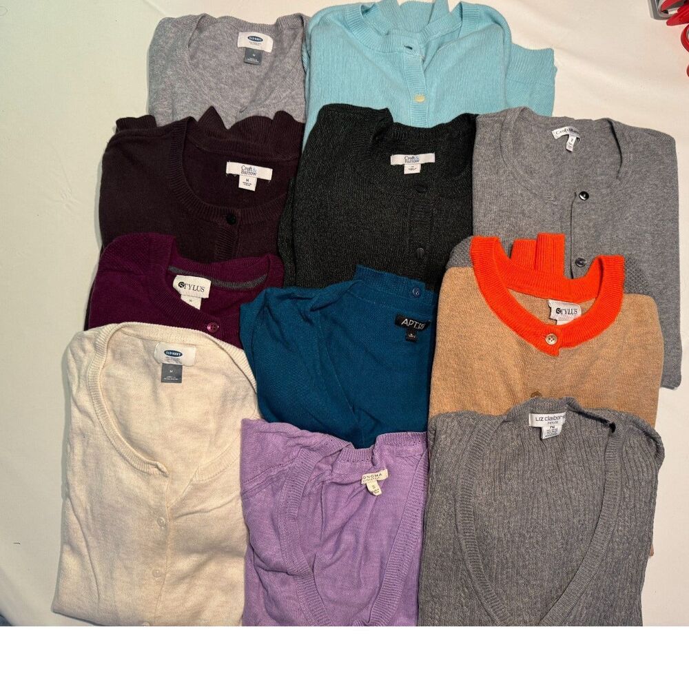 Mixed Brand Button Front & Open Cardigan Sweaters - Size Medium Lot of 12